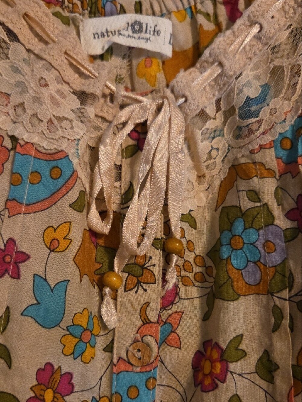 NATURAL LIFE Romper Cream Floral Paisley Sundress with Lace Like New Worn 1x - Picture 5 of 7